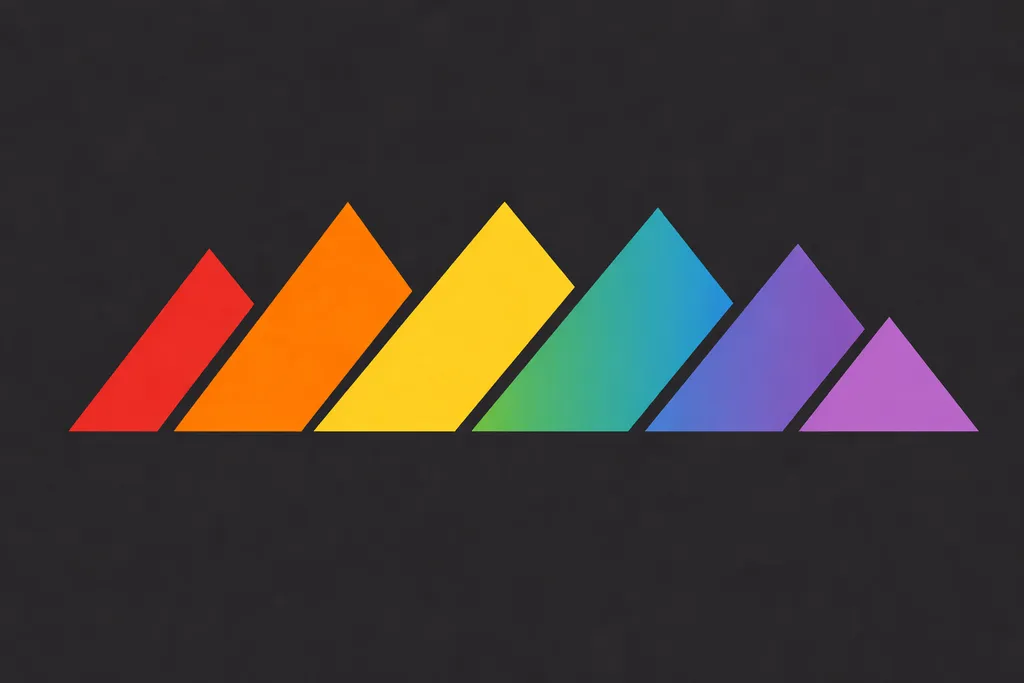Eastside Pride PNW branding with bold colorful geometric mountain shapes in rainbow colors on a dark background.